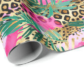 ピンクサファリ動物の毛皮のプリントパターンおもしろい ラッピングペーパー (ロールコーナー)