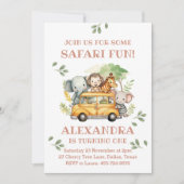ピンクサファリ動物ガールジャングル1st誕生日パーティー 招待状 (正面)