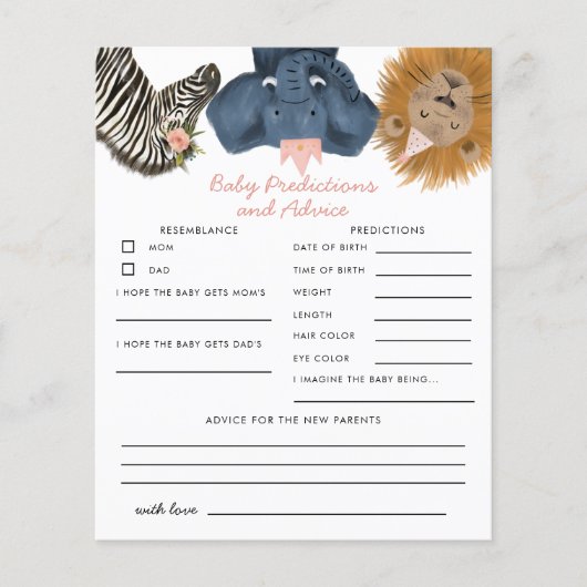 ピンクサファリ動物ベビー予測とアドバイスカード (正面)