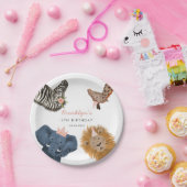 ピンクサファリ動物園の動物の誕生日パーティー ペーパープレート (パーティー)