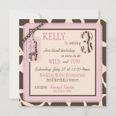 ピンクサファリ動物柄とカップケーキ 3歳の誕生日 招待状 (裏面)