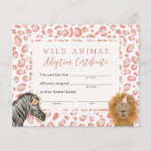 ピンクサファリ誕生日パーティーの採用証明書 (正面)