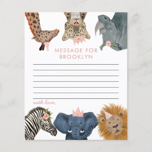 ピンクサファリ誕生日パーティータイムカプセルノートカード (正面)