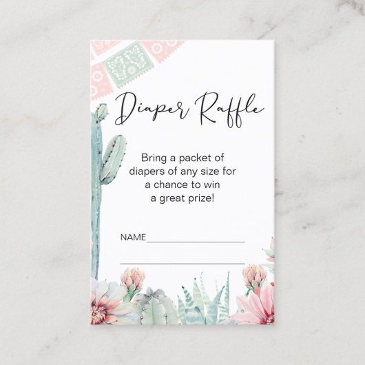 ピンクサボスフィエスタをテーマにしたオムツラッフルインサート 名刺 (正面)