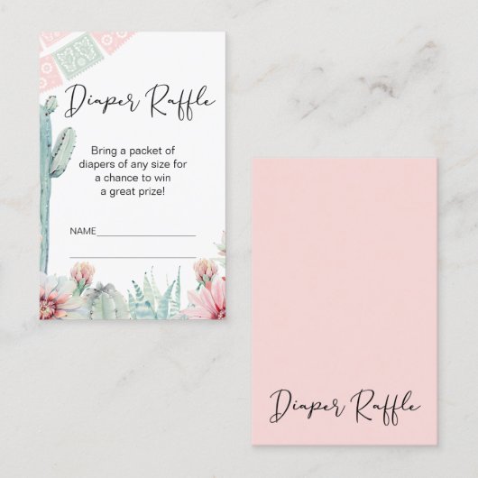 ピンクサボスフィエスタをテーマにしたオムツラッフルインサート 名刺 (正面/裏面)