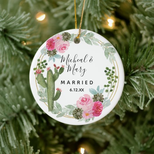 ピンクサボス結婚のオーナメントプレゼント セラミックオーナメント (ツリー)