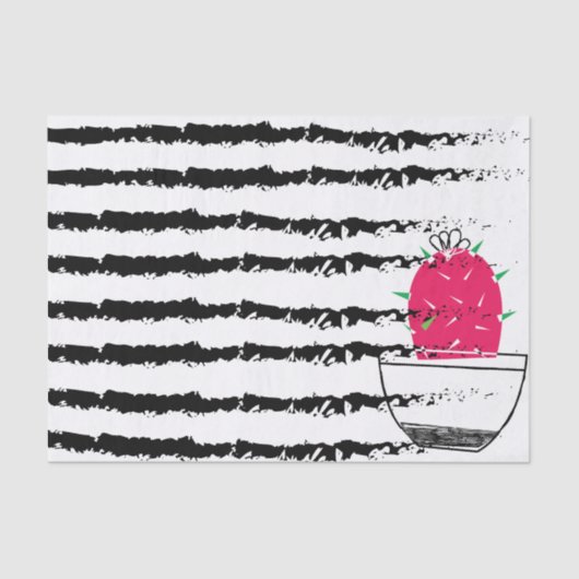 ピンクサボテンストライプのパターンデザイン 薄葉紙 (正面)