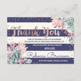 ピンクサボテンストライプネイビーバラ金ゴールドありがとう サンキューカード