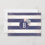 ピンクサボテンストライプネイビーバラ金ゴールドありがとう サンキューカード (裏面)