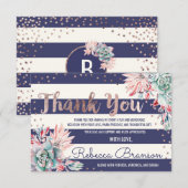 ピンクサボテンストライプネイビーバラ金ゴールドありがとう サンキューカード (正面/裏面)