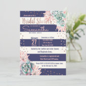 ピンクサボテンネイビーストライプ ローズゴールド ブライダルシャワー 招待状 (スタンド正面)