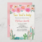 ピンクサボテンフローラベビーシャワータコバウトベビー 招待状 (正面/裏面)