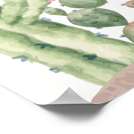 ピンクサボテン女性のカーボーイベビーシャワーウェルカム ポスター (角)