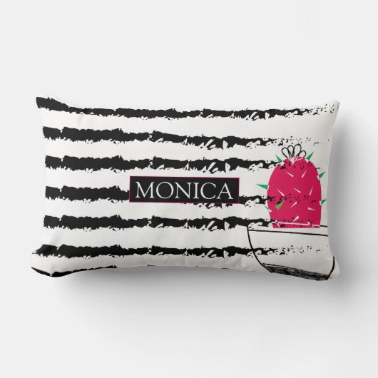 ピンクサボテン模様デザイン ランバークッション (正面)