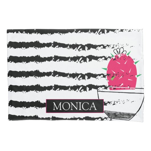 ピンクサボテン模様デザイン 枕カバー (正面)