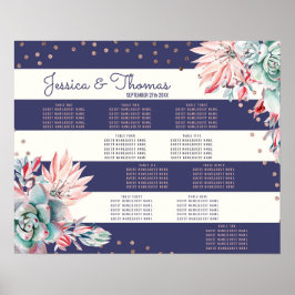 ピンクサボテン海軍ストライプバラ金ゴールド座席表 ポスター