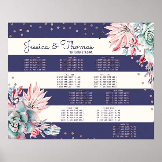 ピンクサボテン海軍ストライプバラ金ゴールド座席表 ポスター (正面)