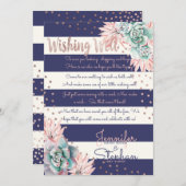 ピンクサボテン ネイビーストライプ ローズゴールド ウィッシングウェル 招待状 (正面/裏面)