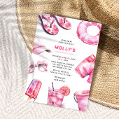 ピンクサマーかわいらしガールズ誕生日 招待状