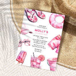 ピンクサマーかわいらしガールズ誕生日 招待状