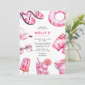 ピンクサマーかわいらしガールズ誕生日 招待状 (スタンド正面)