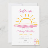 ピンクサマーサーフアップパーティー誕生日招待状 招待状 (正面)