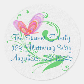 ピンクサマーチョウチョウ抽象芸術アート ラウンドシール