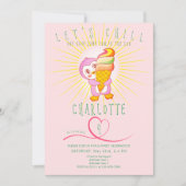 ピンクサマーチルアイスクリームペおもしろいンギン誕生日 招待状 (正面)