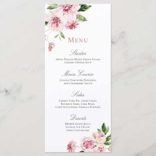 ピンクサマーフローラロマンチックブライダルシャワー メニュー (正面)