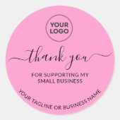 ピンクサンキュースモールビジネスロゴラウンドステッカー ラウンドシール (正面)