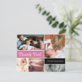 ピンクサンキューセカンドベビー誕生写真コラージュ 案内状 (スタンド正面)