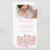 ピンクサンキューノートベビーガールフォトカードテンプレート サンキューカード (正面/裏面)