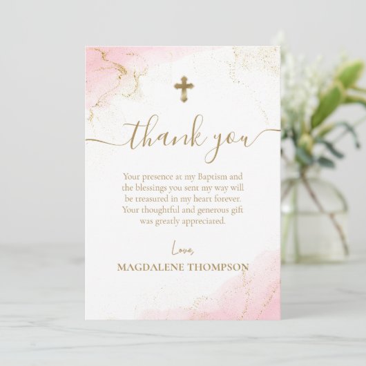 ピンクサンキューバプティスマ金ゴールドクロスガール サンキューカード (スタンド正面)