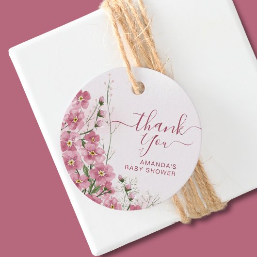 ピンクサンキューフローラベビーイン開花ガールシャワー フェイバータグ