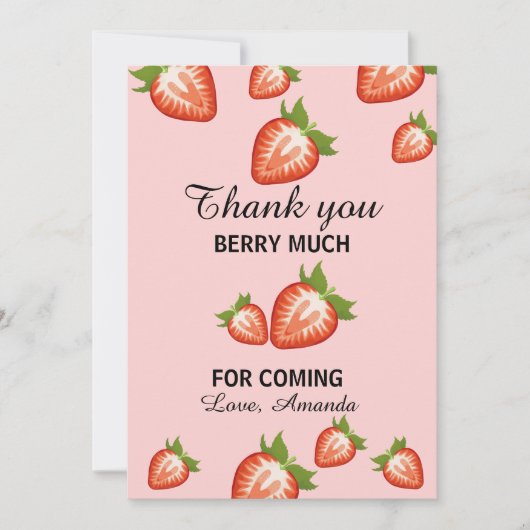 ピンクサンキューベリーマリーファースト誕生日 招待状 (正面)