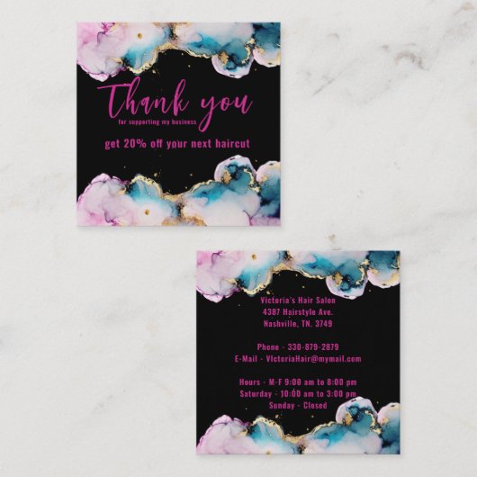 ピンクサンキュー抽象芸術ブラックエレガントビジネス スクエア名刺 (正面/裏面)