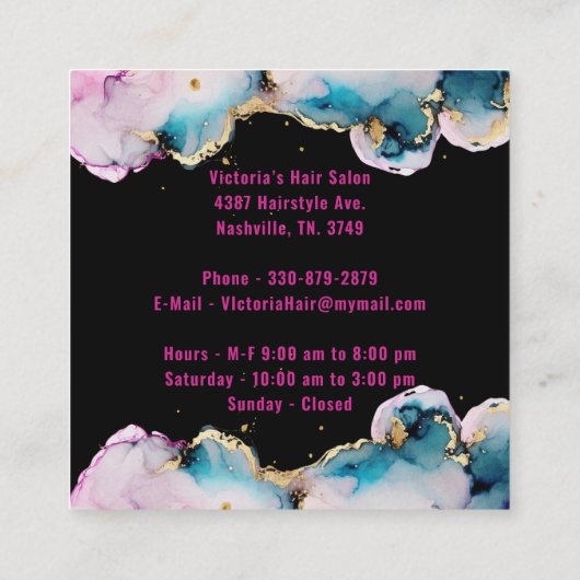 ピンクサンキュー抽象芸術ブラックエレガントビジネス スクエア名刺 (裏面)