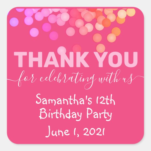 ピンクサンキュー祝は私たちの誕生日 スクエアシール (正面)