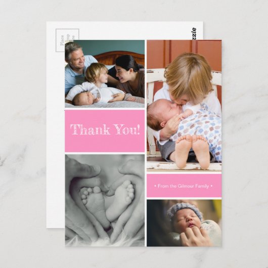 ピンクサンキュー第2ベビー誕生のお知らせ ポストカード (正面/裏面)