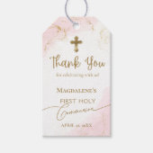 ピンクサンキュー金ゴールドクロスガールファースト通信 ギフトタグ (正面)