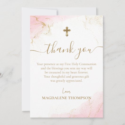 ピンクサンキュー金ゴールドクロスガールファースト通信 サンキューカード (正面)