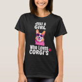 ピンクサングラスのコーギーが大好きな少女 Tシャツ (正面)