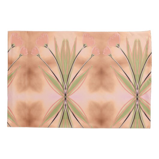 ピンクサンゴとグリーンの枕ケース 枕カバー (裏面)