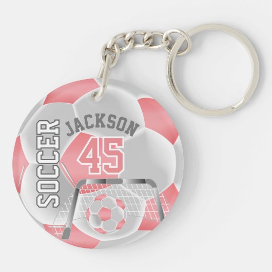 ピンクサンゴとホワイトサッカー⚽ボールスポーツ キーホルダー (裏面)