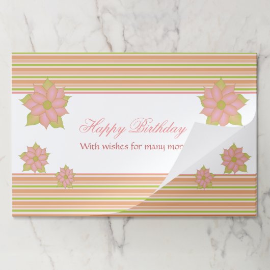 ピンクサンゴハッピーバースデーランチョンマット ペーパーパッド (折り畳み)