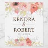 ピンクサンゴバラと葉金ゴールドの結婚フローラのWi ワインラベル (シングルラベル)