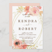 ピンクサンゴバラと金ゴールドオーバ結婚ーズ 招待状 (正面/裏面)