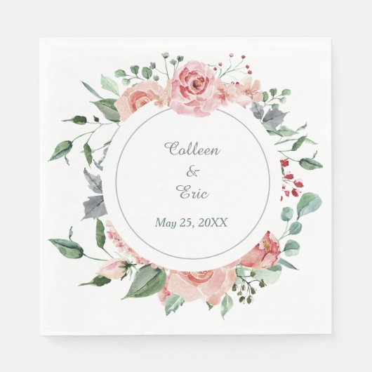 ピンクサンゴバラ結婚フローラ スタンダードランチョンナプキン (正面)