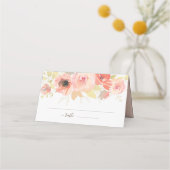 ピンクサンゴバラ葉と金ゴールドの結婚フローラ プレイスカード (正面)