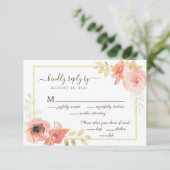 ピンクサンゴバラ葉と金ゴールドの結婚フローラ 出欠カード (スタンド正面)